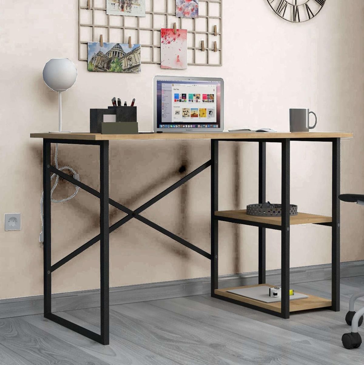Escritorio-Dolce-2-estantes-natural-negro-75x120x60-cm-ambientada-dos