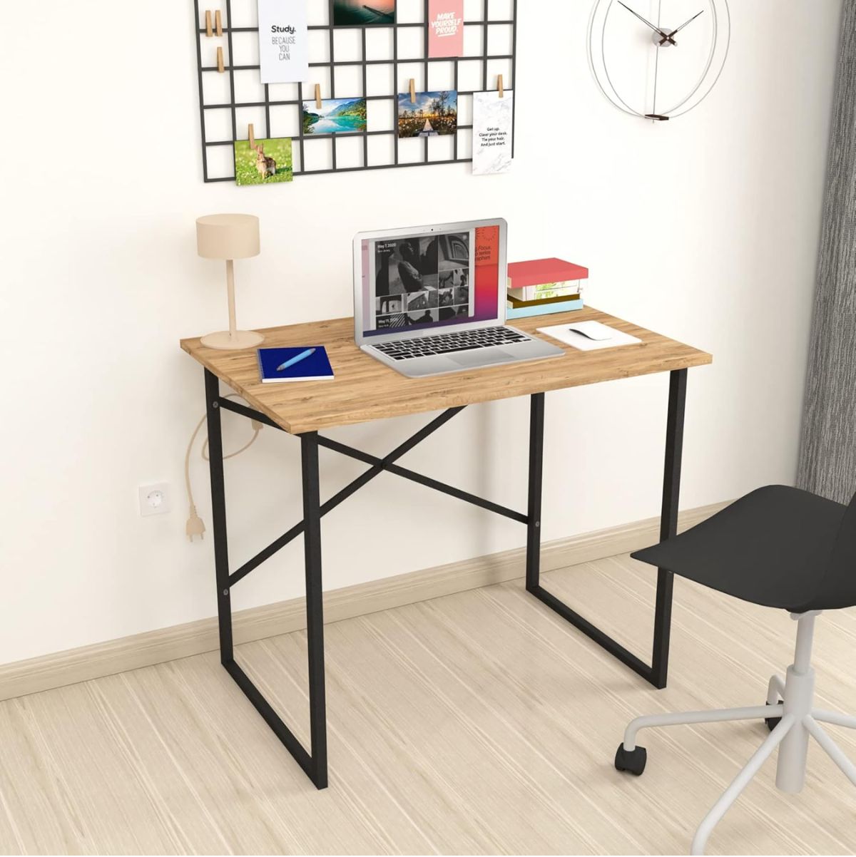 Escritorio-Mapa-diseño-fijo-natural-negro-75x90x60-cm-ambientada-lateral