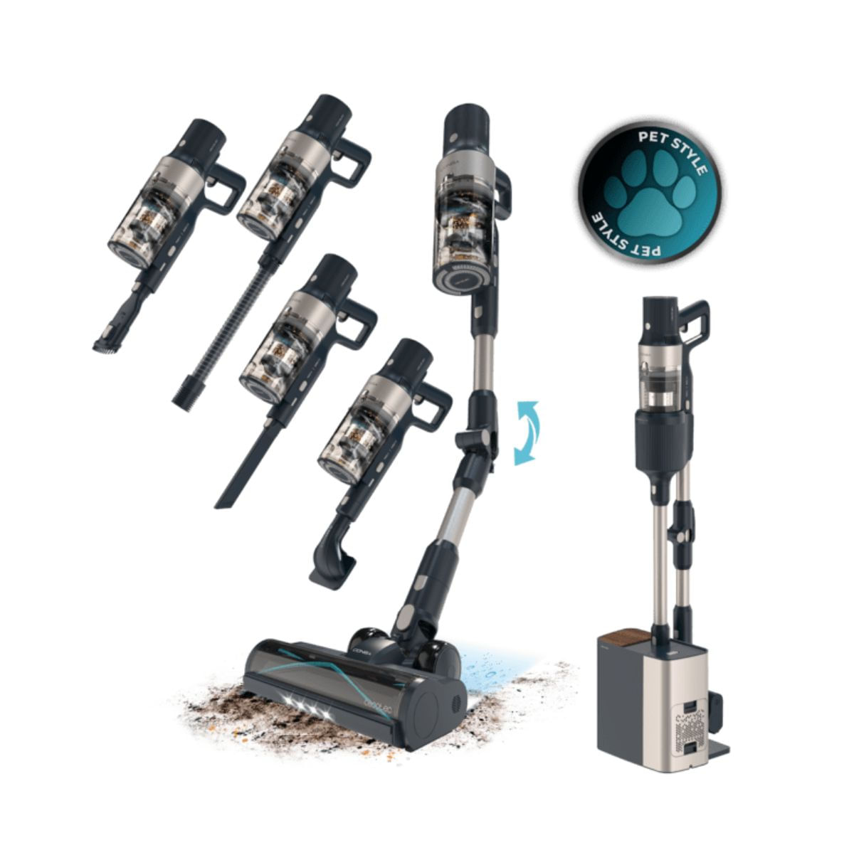 Aspirador-escoba-Cecotec-Conga-Rockstar-5500-Hurricane-Station-Pet-Flex-inalambrica---base-de-autovaciado-negro-fondo-blanco