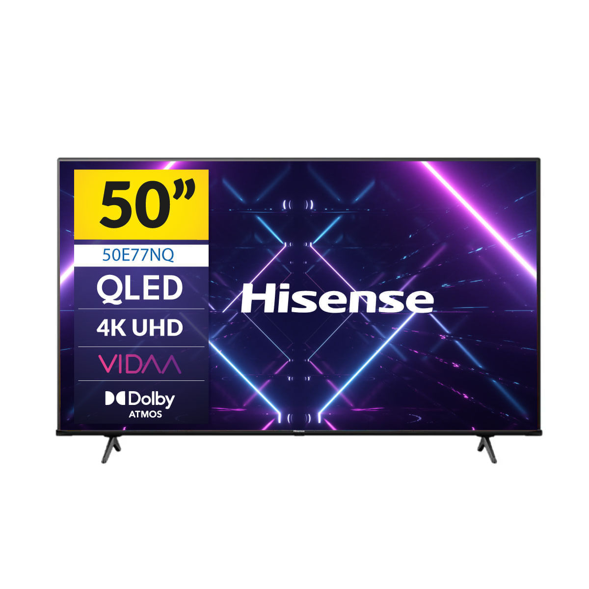 Televisor-Smart-TV-Hisense-50E77NQ-50’’-QLED-4K-UHD-VIDAA-E-negro-fondo-blanco