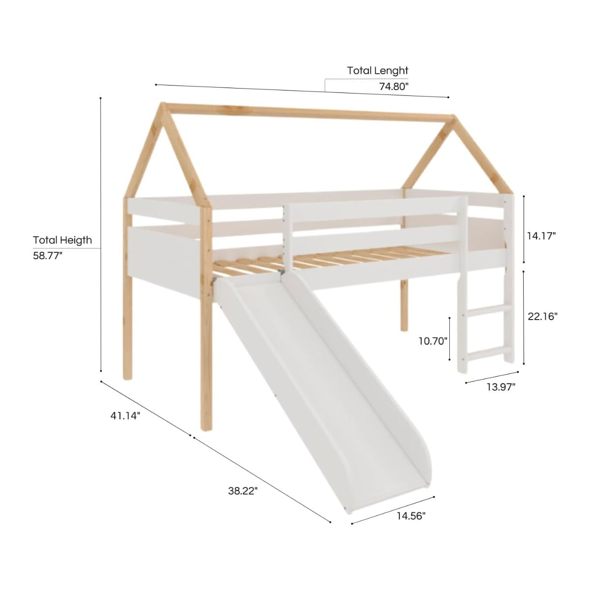 Cama-infantil-Circo-con-tobogan-blanco-natural-140x200x96-cm-detalle-madera-medidas