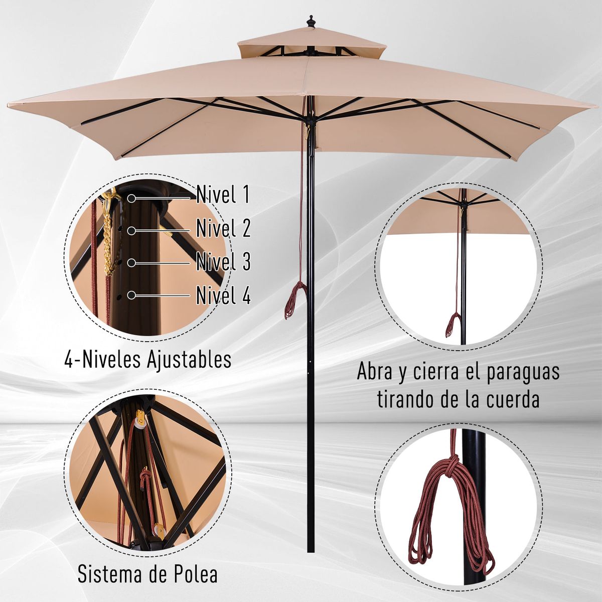 Sombrilla-Rhio-Outsunny-8-varillas-doble-techo-beige-297x300x300-cm