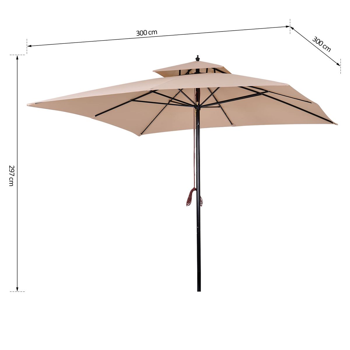 Sombrilla-Rhio-Outsunny-8-varillas-doble-techo-beige-297x300x300-cm-medidas