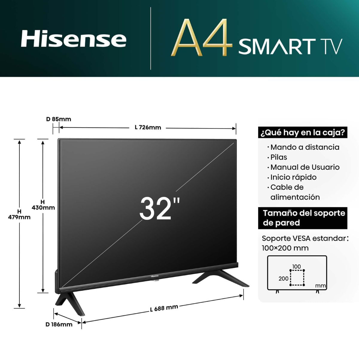 Televisor-Smart-TV-Hisense-32A4N-32’’-DLED-HD-VIDAA-F-negro-medidas