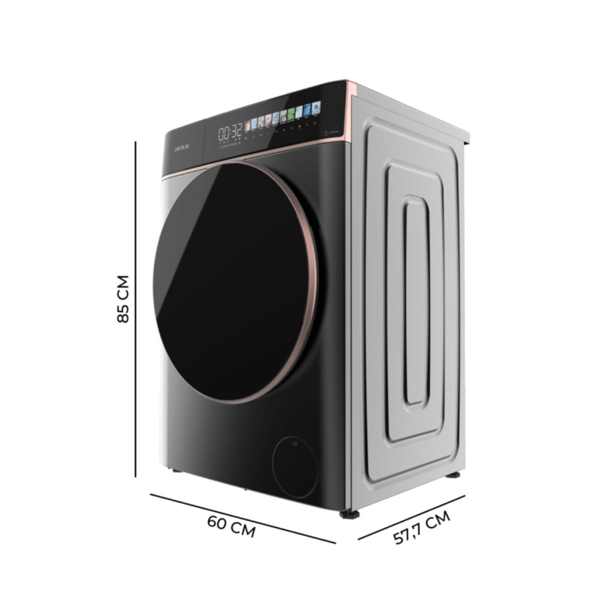 Lavadora-carga-frontal-Cecotec-Bolero-DressCode-9900-Inverter-FullColor-9kg-1400-rpm-11-programas-A-negro-60-cm-medidas