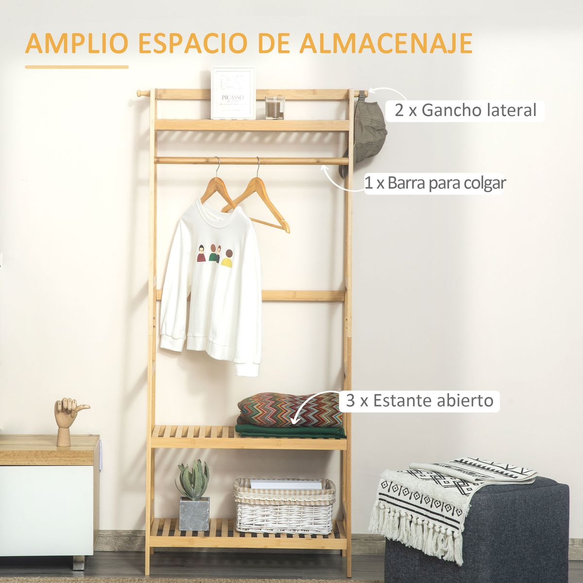 Perchero-recibidor-Turbina-Homcom-3-estantes---barra-natural-164x70x42-cm