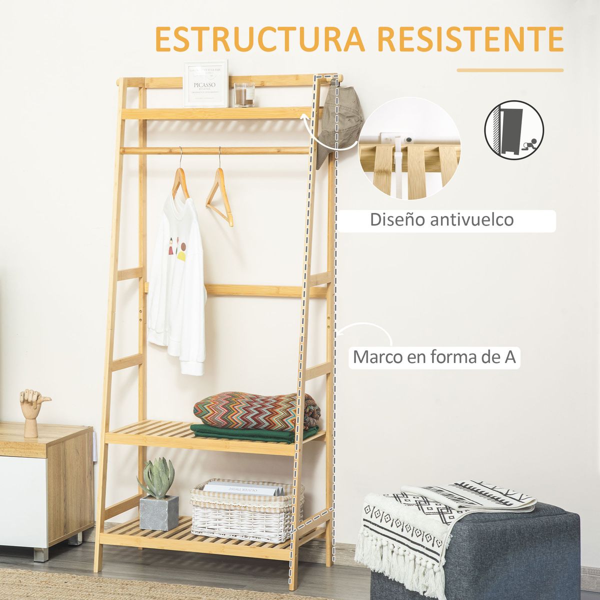Perchero-recibidor-Turbina-Homcom-3-estantes---barra-natural-164x70x42-cm