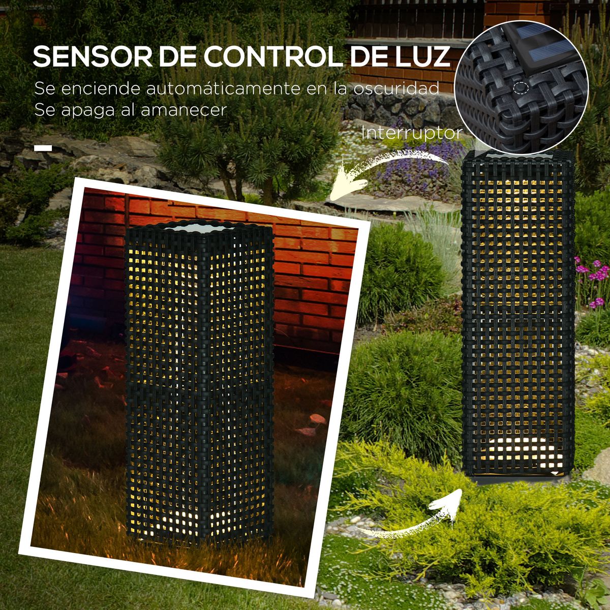 Lampara-solar-Outsunny-luz-LED-negro-47x155-cm