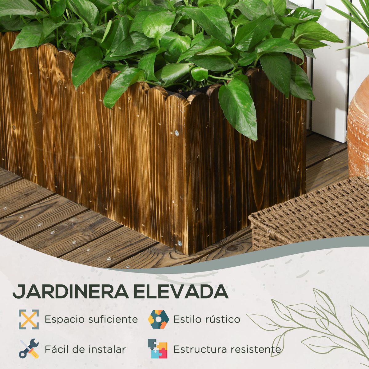 Macetero-Rosal-Outsunny-orificio-drenaje-marron-30x80x30-cm