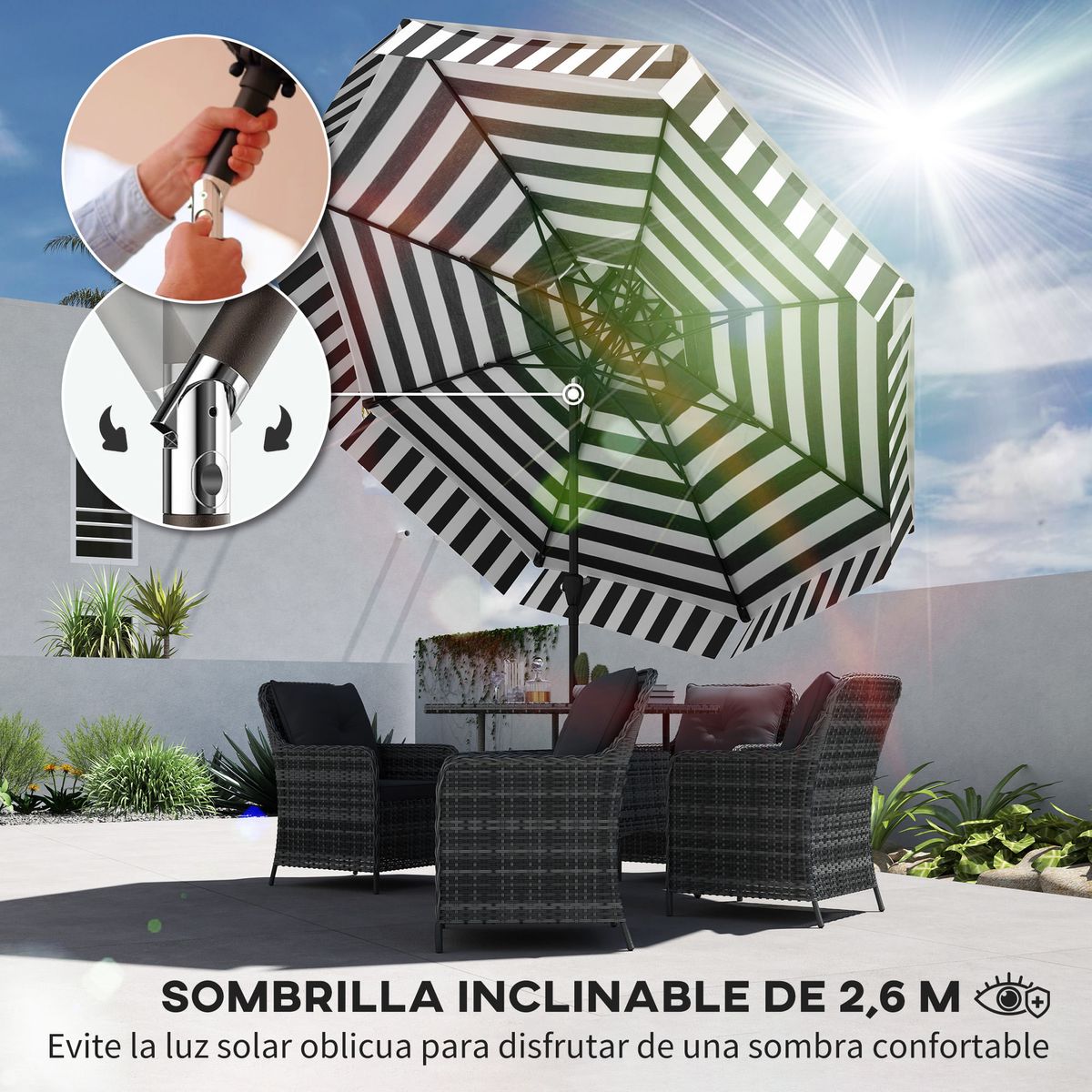 Sombrilla-Zebra-Outsunny-inclinable-doble-techo-blanco-negro-Ø263x251-cm