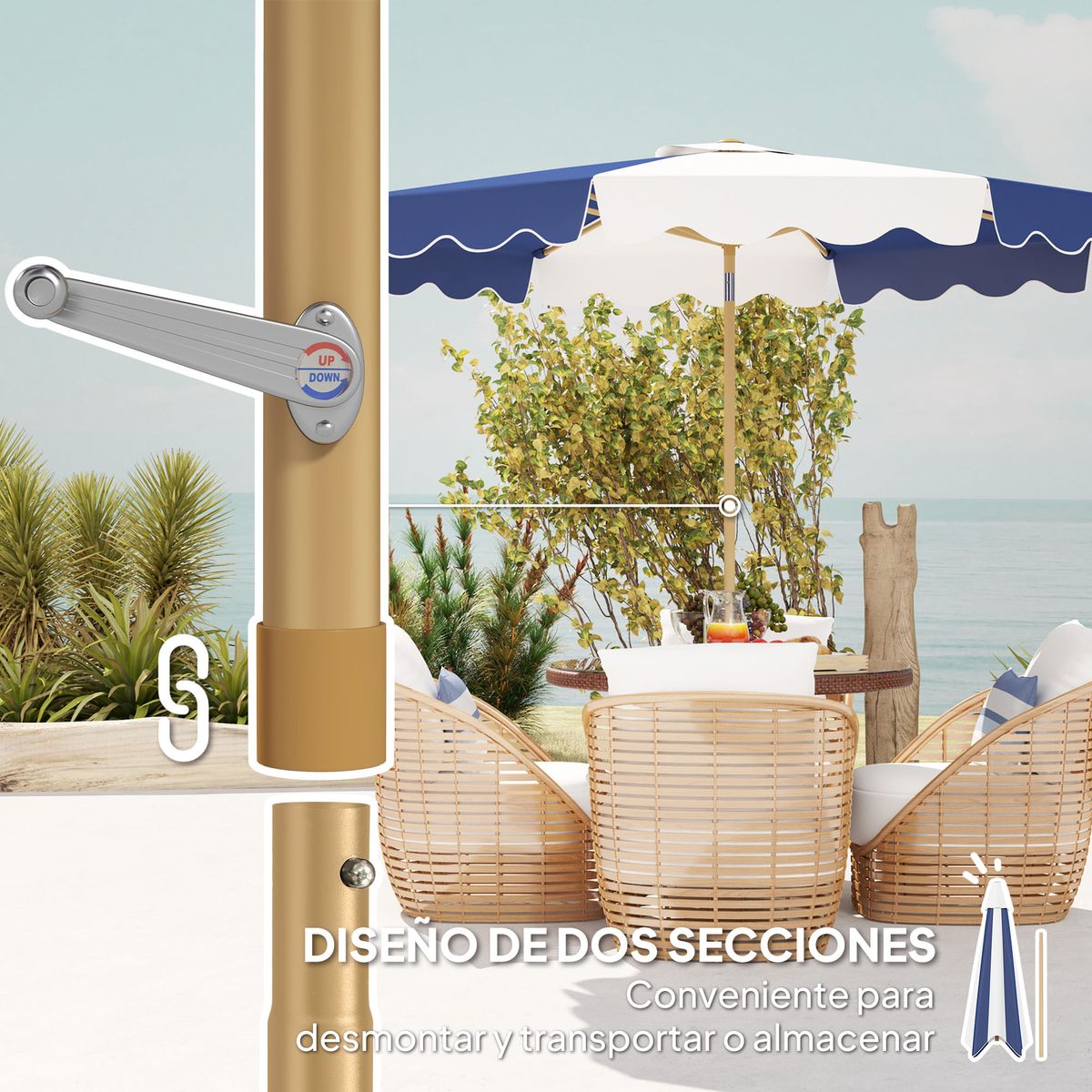 Sombrilla-Marine-Outsunny-inclinable-con-manivela-azul-blanco-Ø267x238-cm