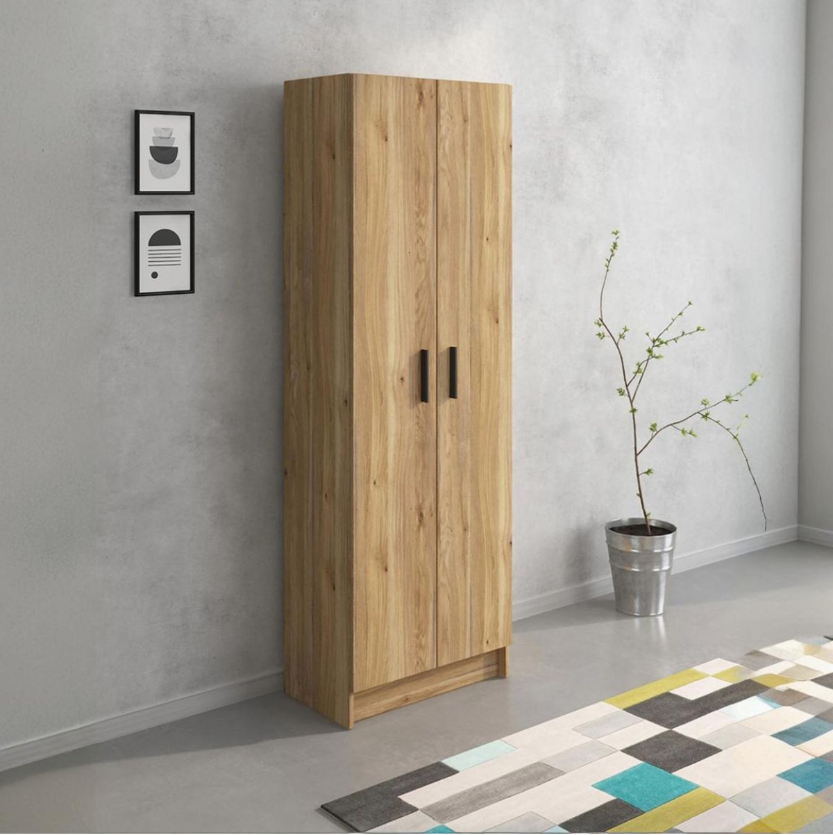 Armario-auxiliar-New-Aura-2-puertas---4-compartimentos-natural-180x60x344-cm-ambientada