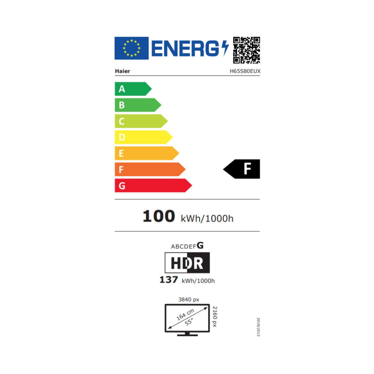 Televisor-Smart-TV-Haier-H65S80EUX-S80E-Series-65’’-QLED-4K-Google-TV-F-negro-etiqueta-energetica