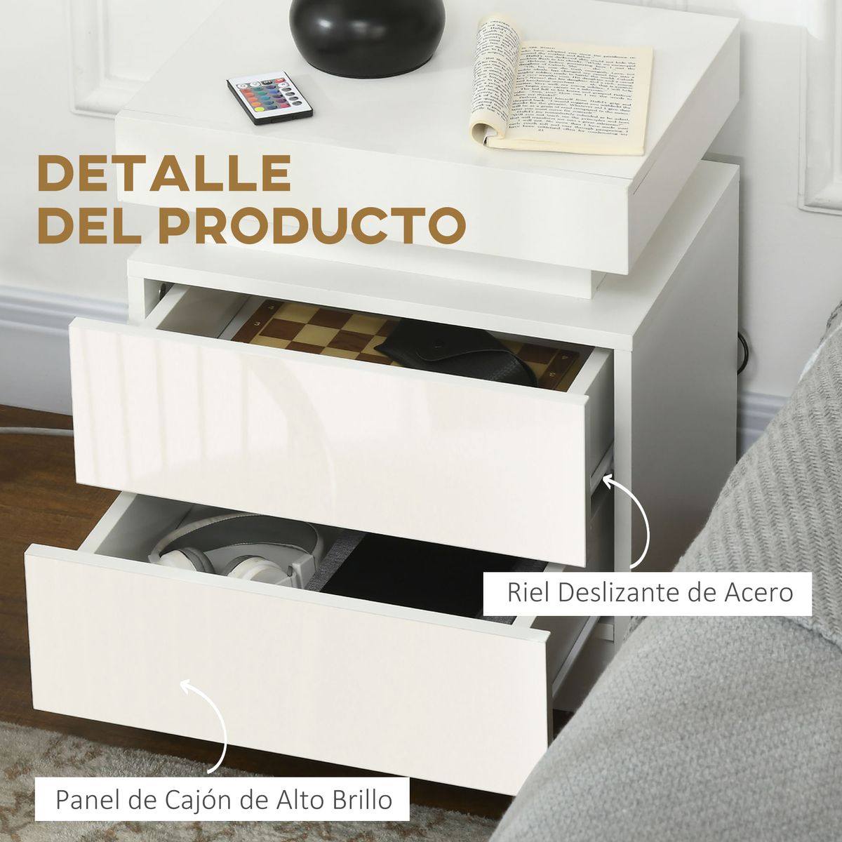 Mesita-de-noche-Venus-Homcom-4-modos-luz-LED---2-cajones---mando-blanco-52x35x45-cm