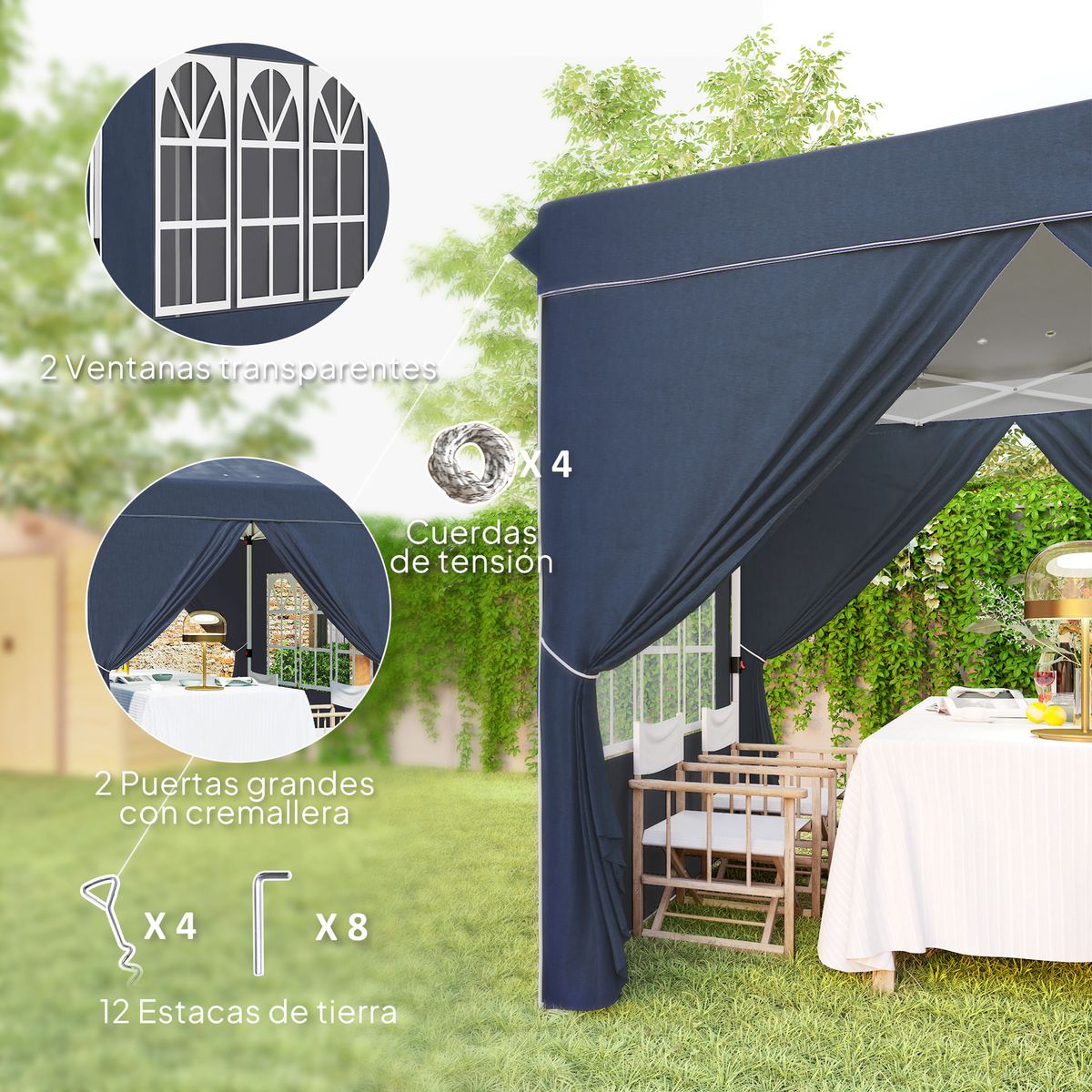 Carpa-Rito-Outsunny-plegable---4-paredes-laterales-gris-azul-325x290-cm