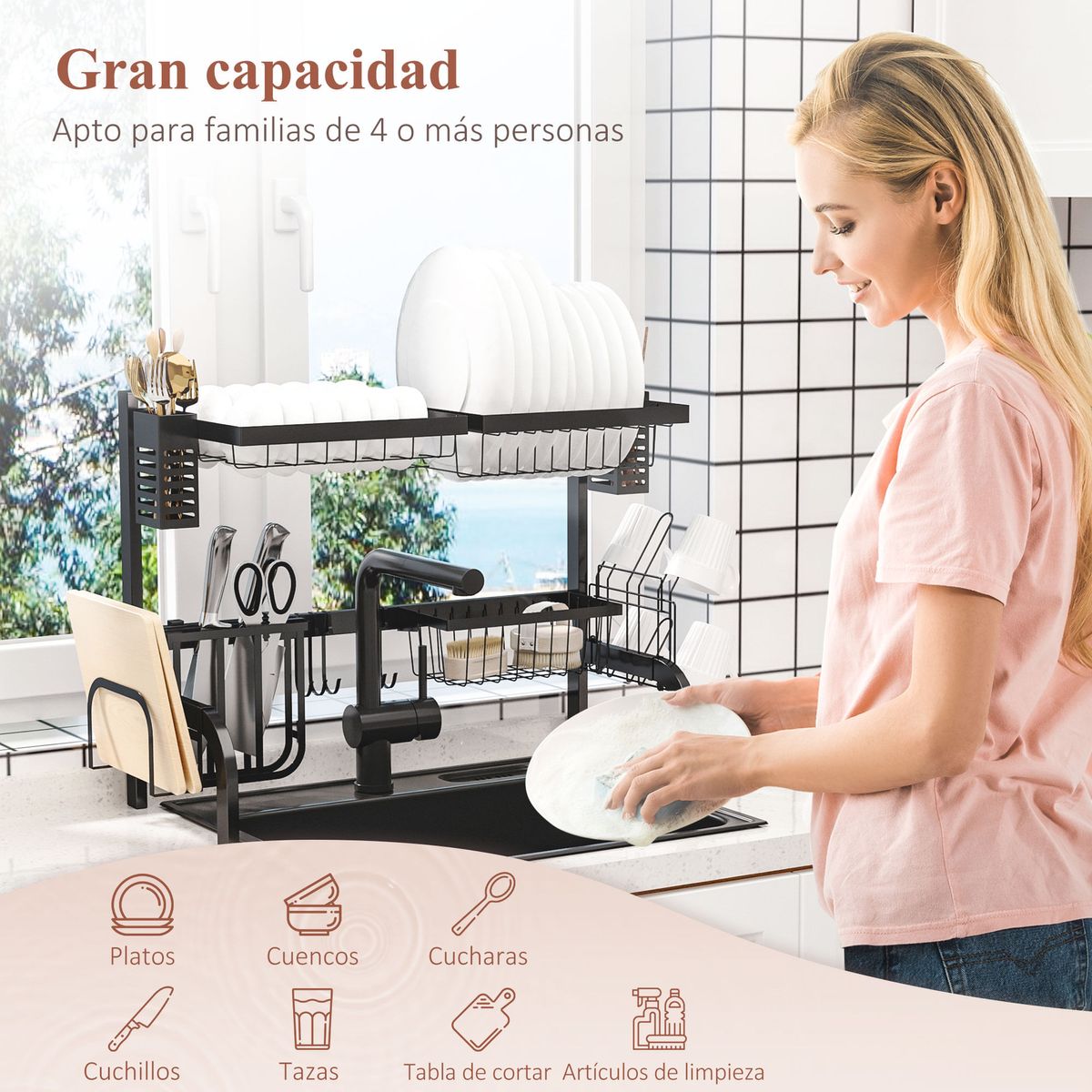 Escurreplatos-Homcom-2-niveles-negro-525x65x315-cm