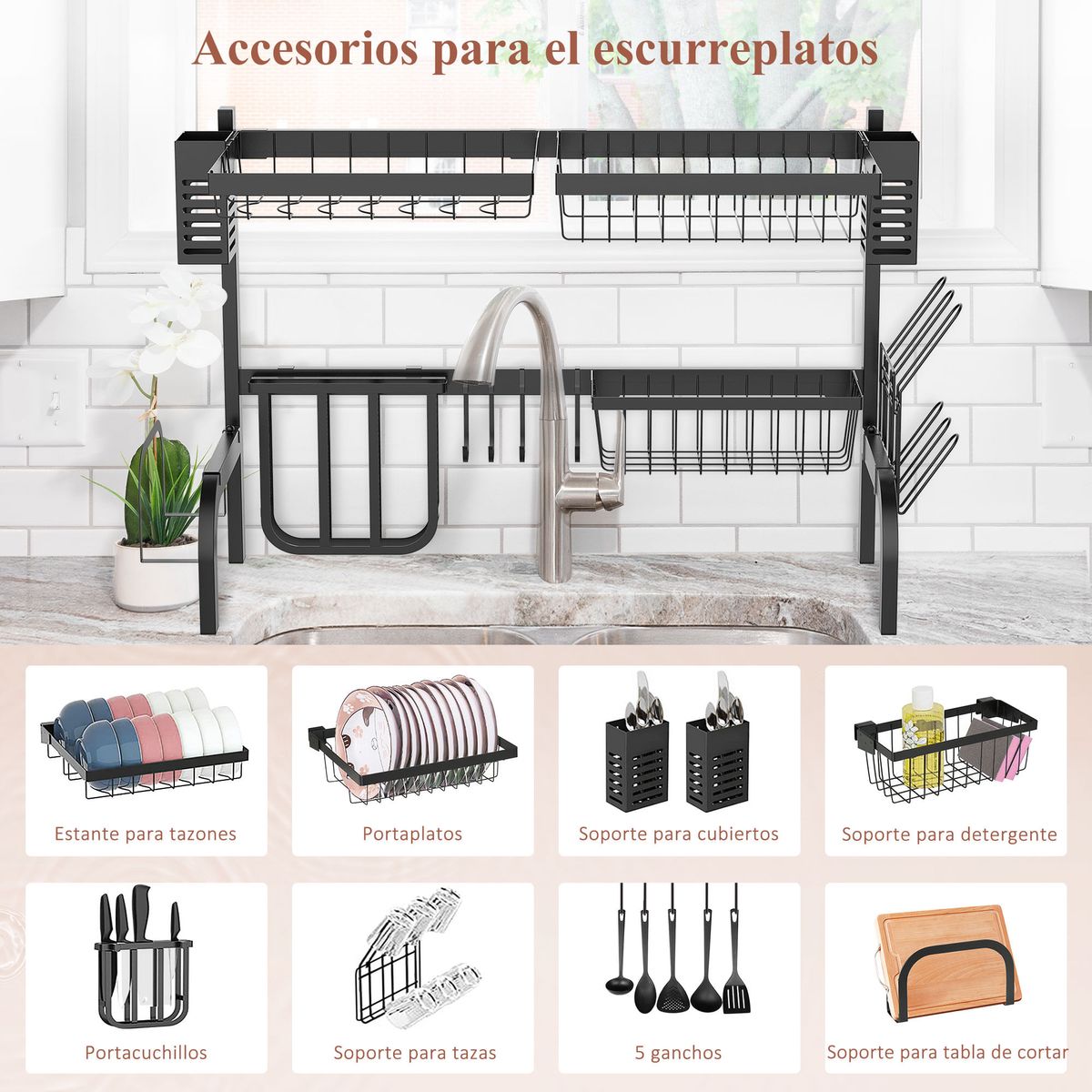 Escurreplatos-Homcom-2-niveles-negro-525x65x315-cm