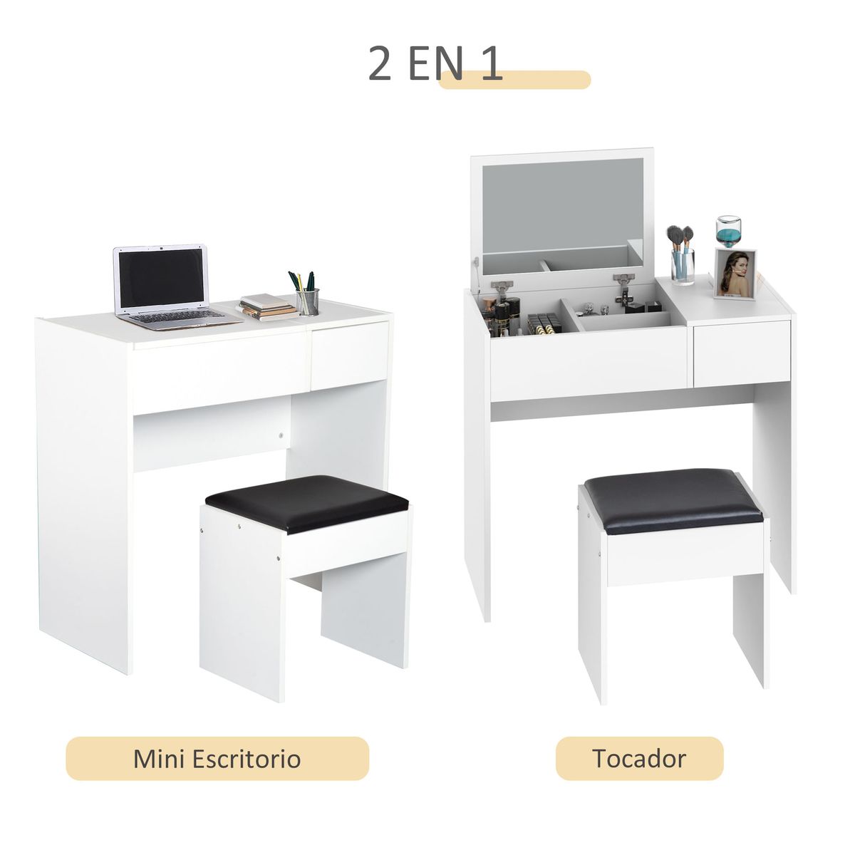 Tocador-Trigo-Homcom-espejo-abatible---cajon-blanco-79x80x40-cm