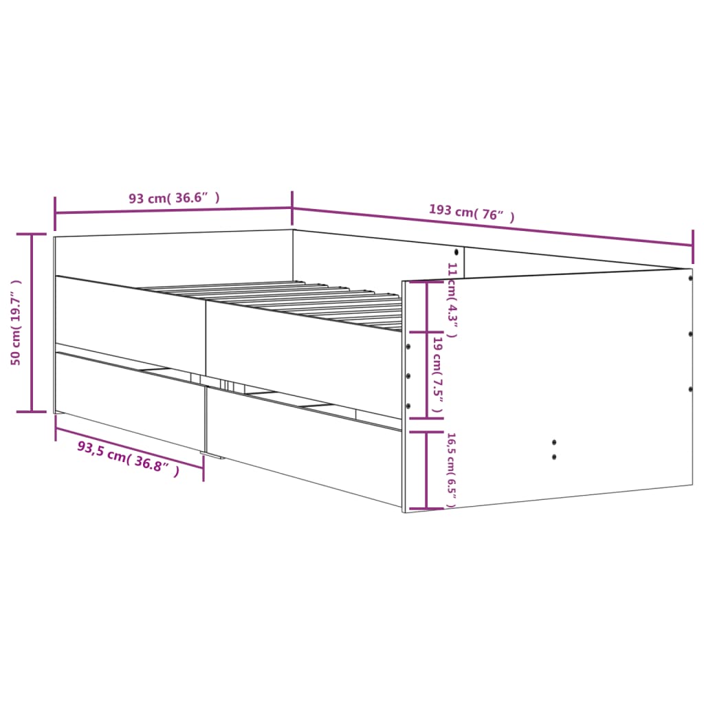 Estructura-de-cama-Solmar-2-cajones---somier-roble-claro-50x93x193-cm-fondo-blanco-medidas