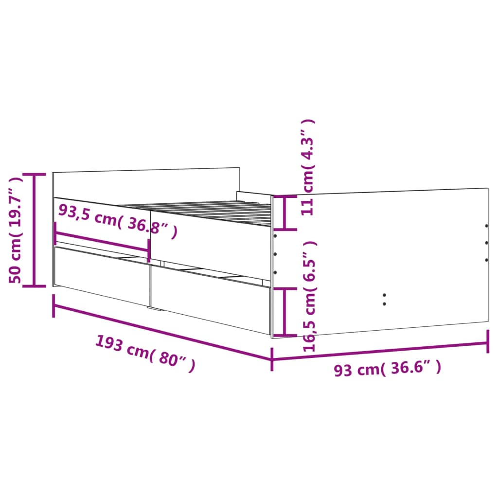 Estructura-de-cama-Rehia-2-cajones---somier-blanco-50x93x193-cm