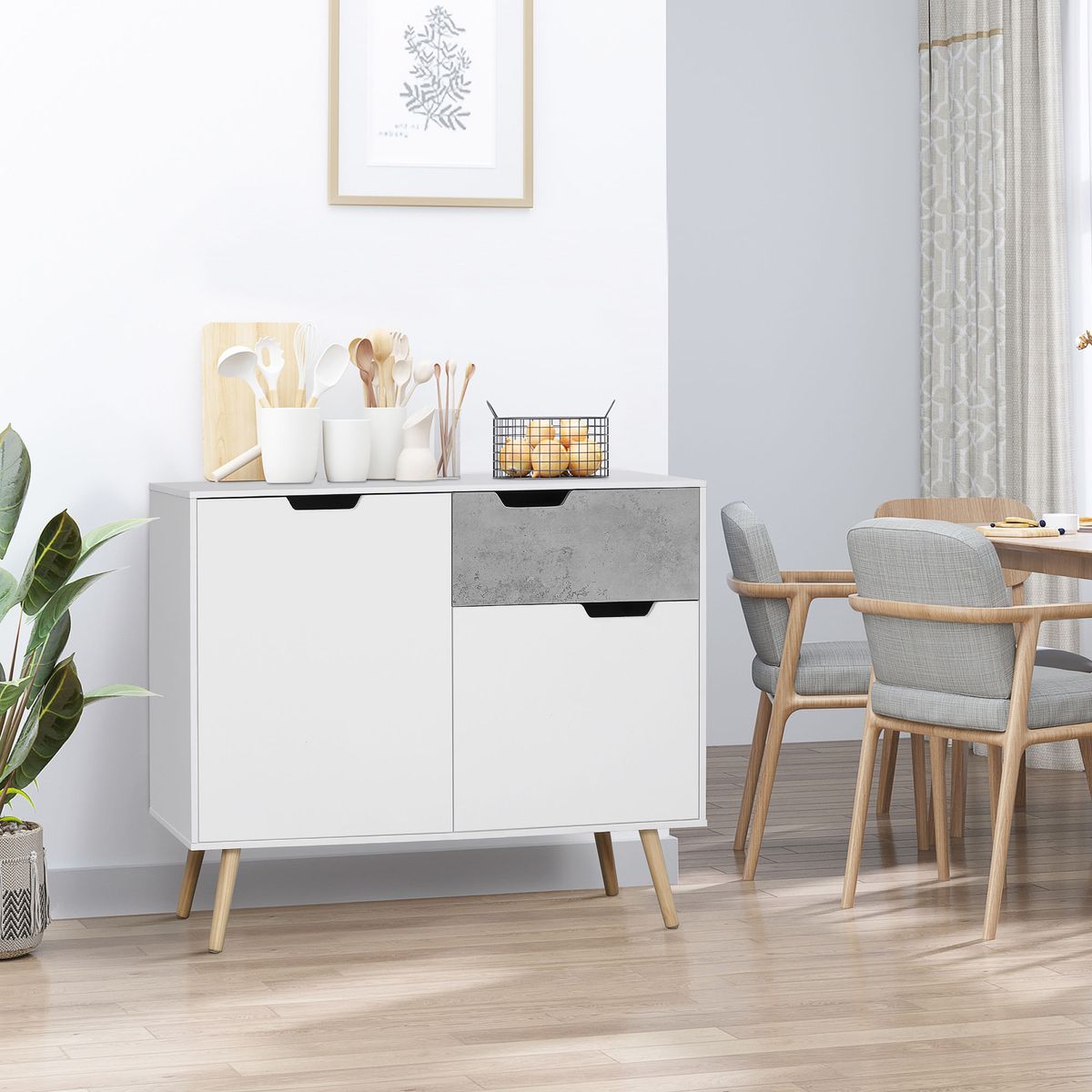 Aparador-Agosto-Homcom-2-puertas---cajon-blanco-gris-815x98x39-cm-ambientada