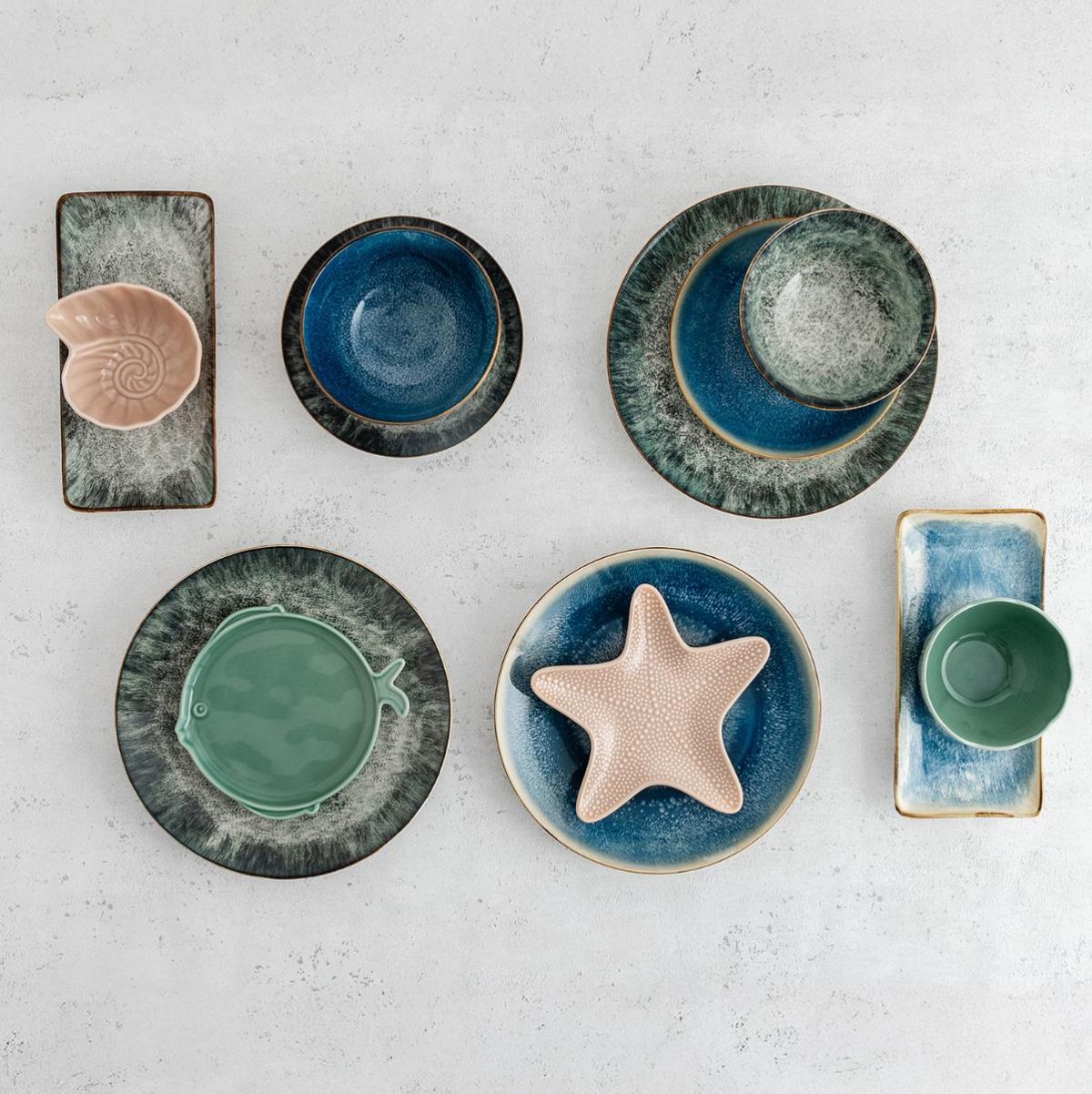 Pack-de-6-platos-Aura-Stela-Bidasoa-diseño-pez-porcelana-verde-2x19x18-cm