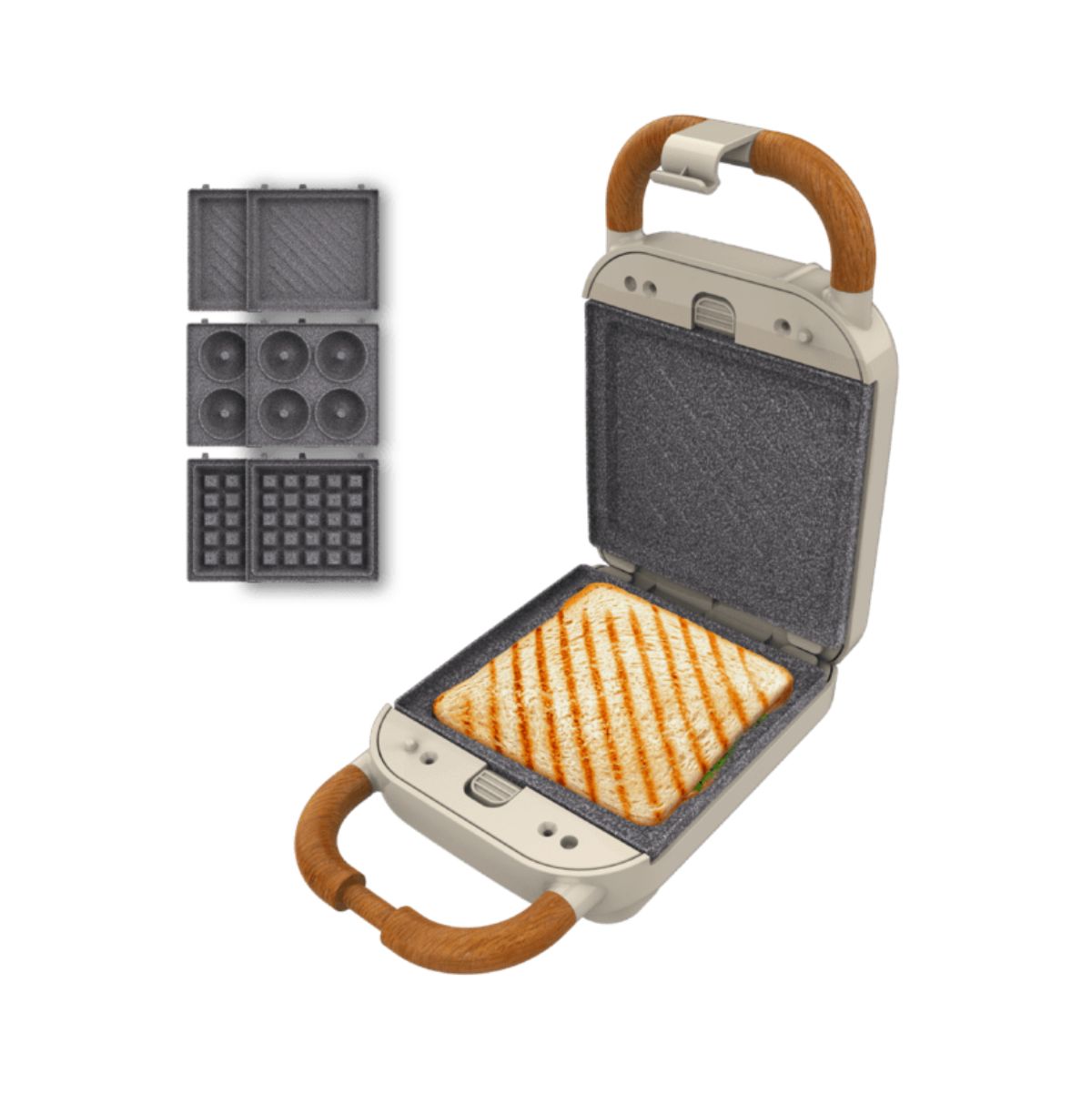 Sandwichera-Cecotec-Rock’nToast-Retro-One-700W-3-placas-intercambiables-beige