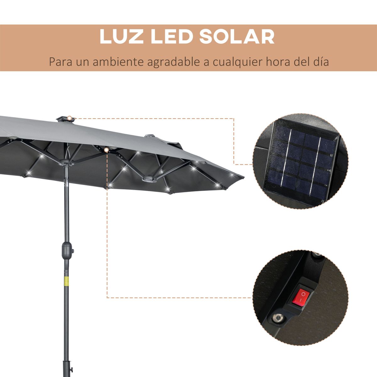 Sombrilla-doble-Dino-Outsunny-inclinable---luces-LED-gris-219x295x150-cm