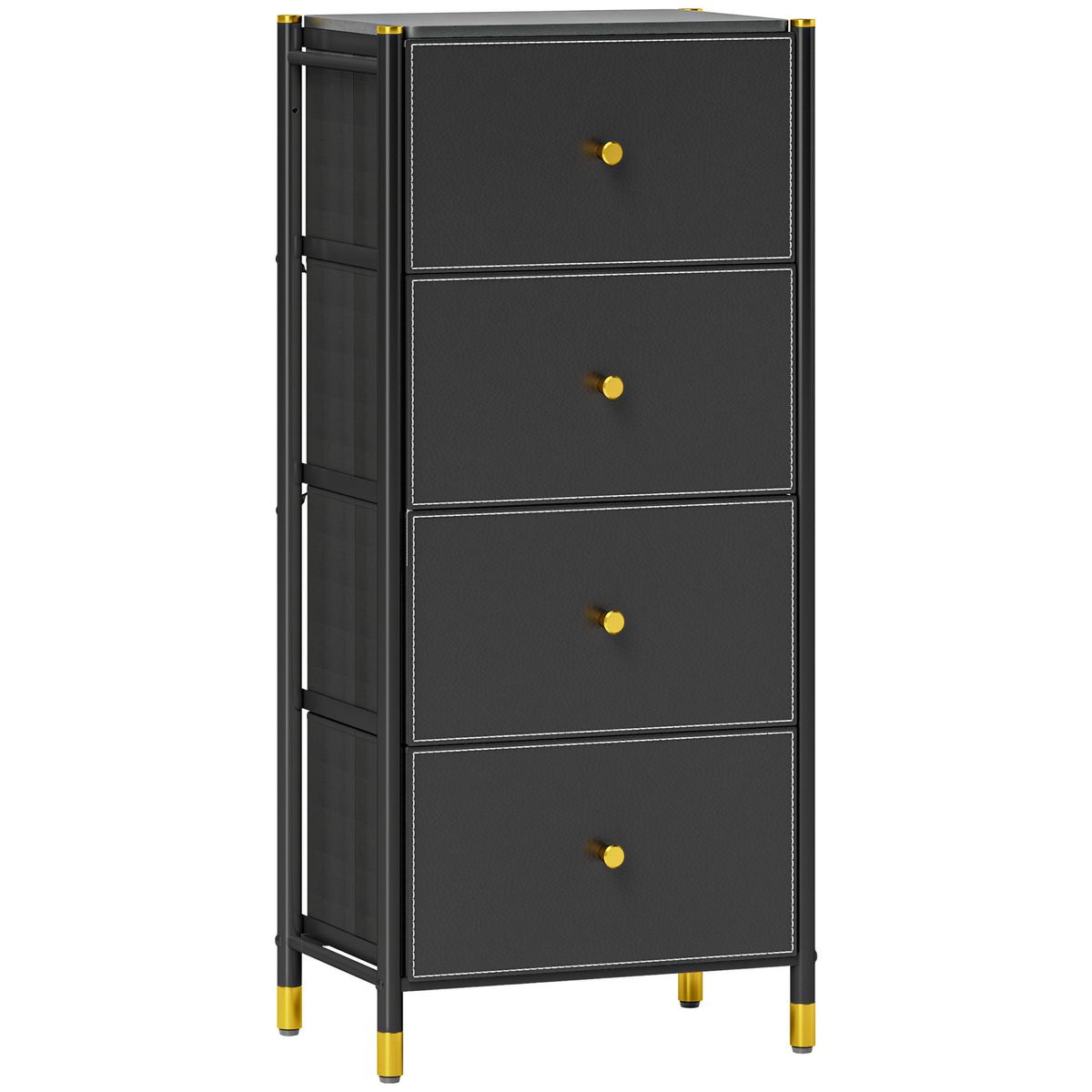 Cajonera-Tibio-Homcom-4-cajones-plegables-98x46x30-cm-negro-fondo-blanco