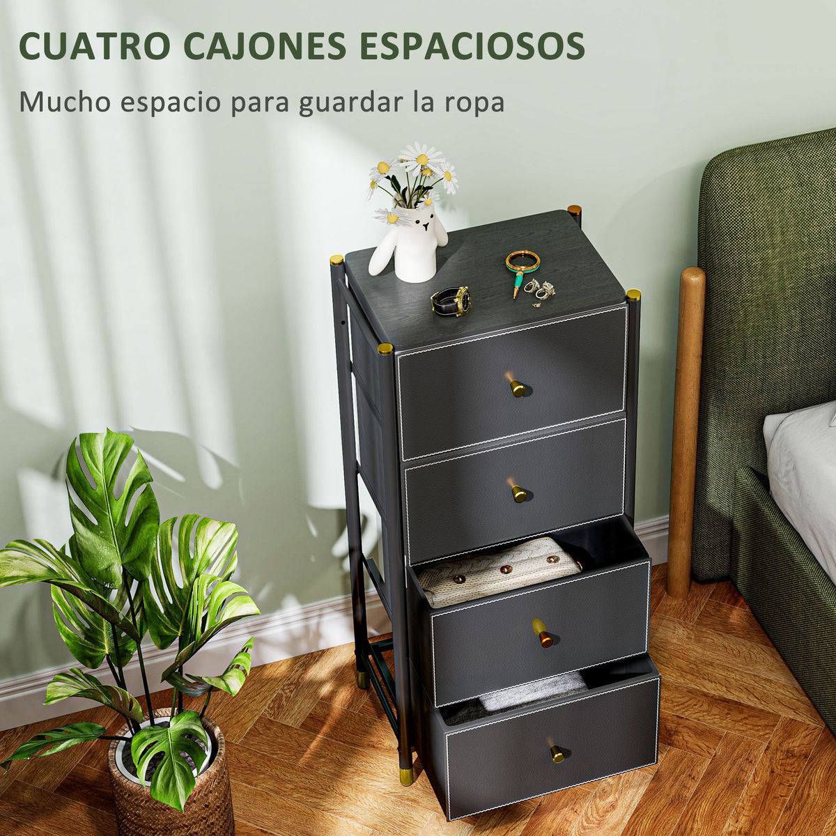 Cajonera-Tibio-Homcom-4-cajones-plegables-98x46x30-cm-negro