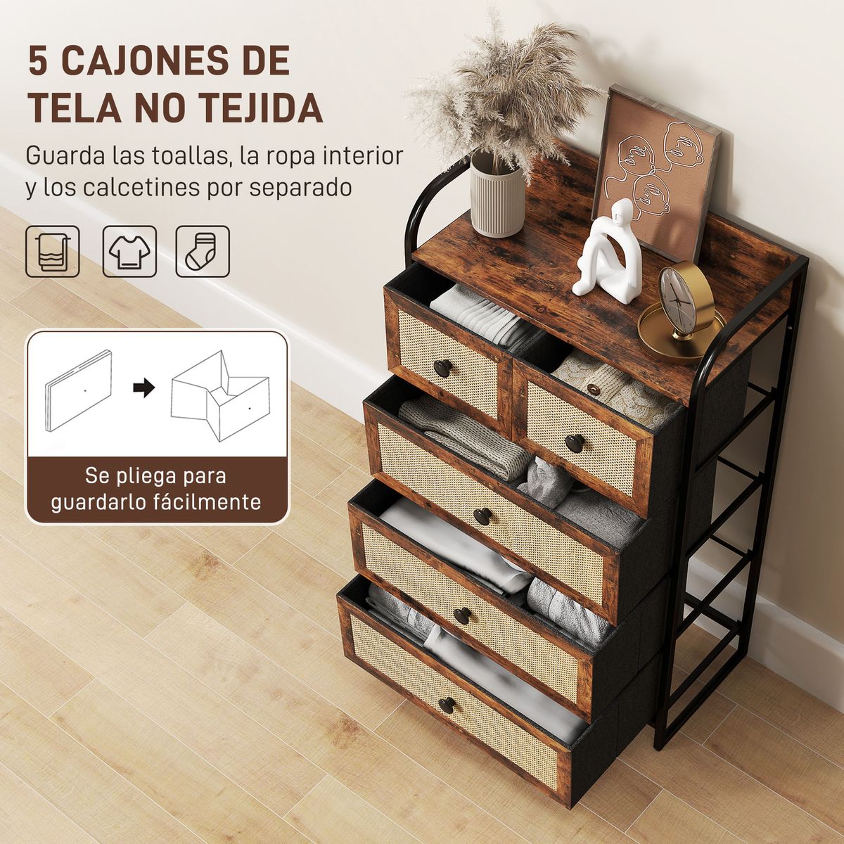 Comoda-Cleo-Homcom-3-cajones-grandes---2-cajones-pequeños-marron-99x58x29-cm-