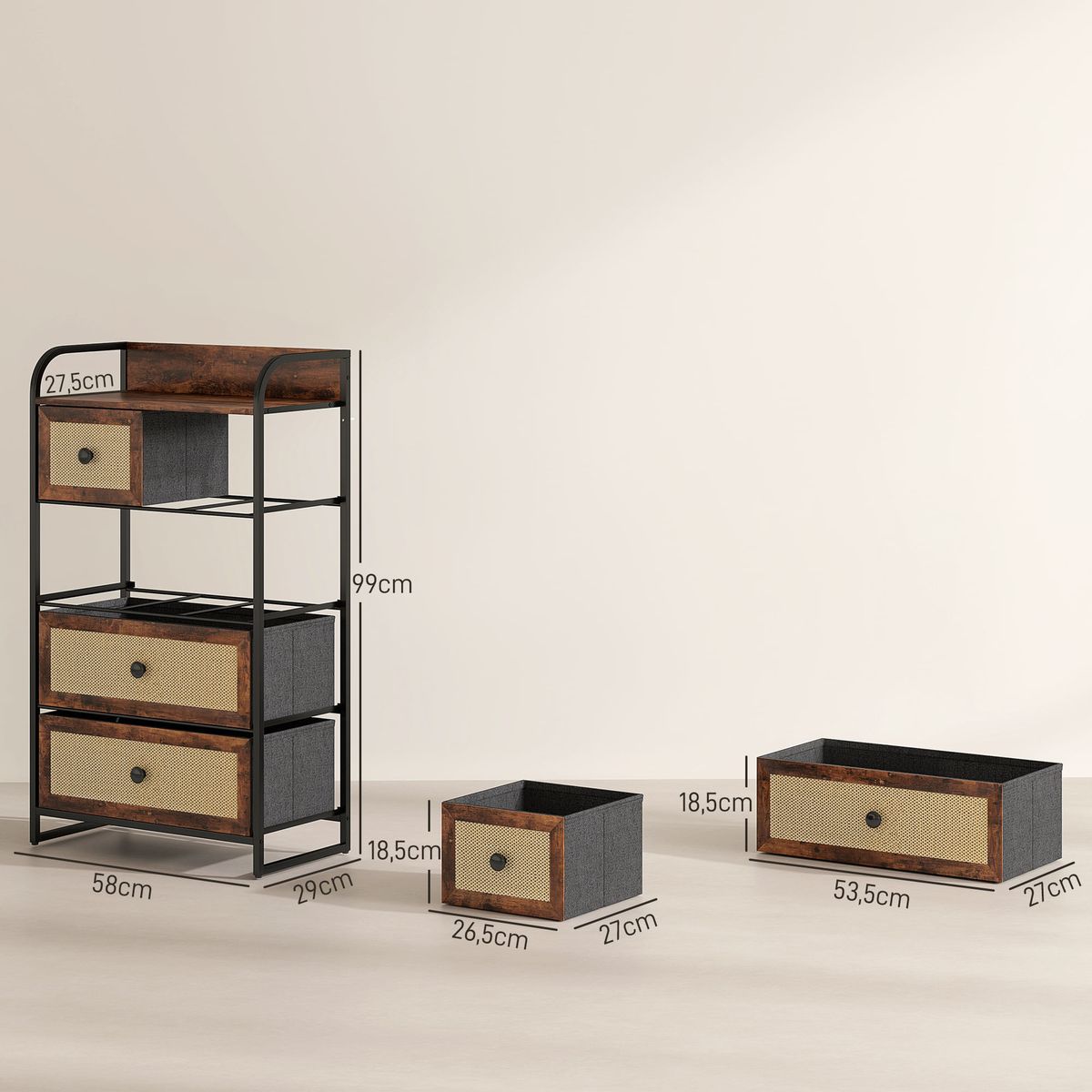 Comoda-Cleo-Homcom-3-cajones-grandes---2-cajones-pequeños-marron-99x58x29-cm-