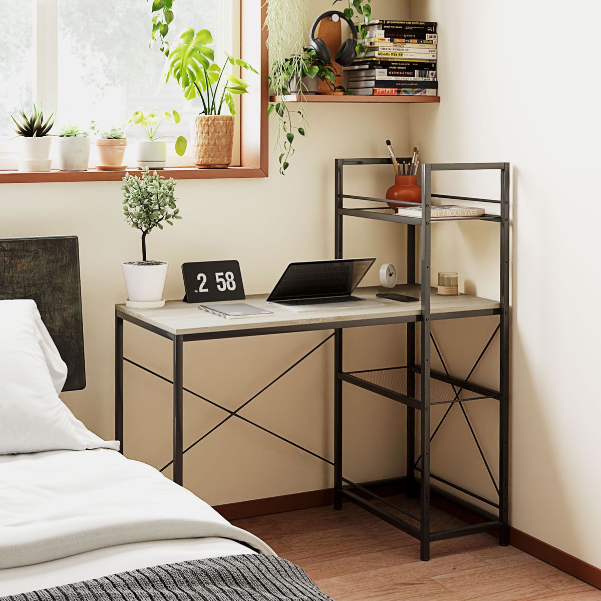 Escritorio-Melon-Homcom---estanteria-reversible-natural-negro-1155x110x53-cm-ambientada