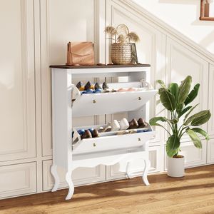 Zapatero Melocotón Homcom 2 cajones abatibles blanco 109x84x29 cm