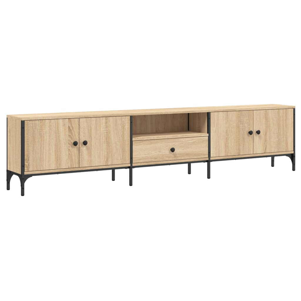 Mueble-de-TV-Acuario-2-armarios---cajon---compartimento-natural-44x200x25-cm-fondo-blanco