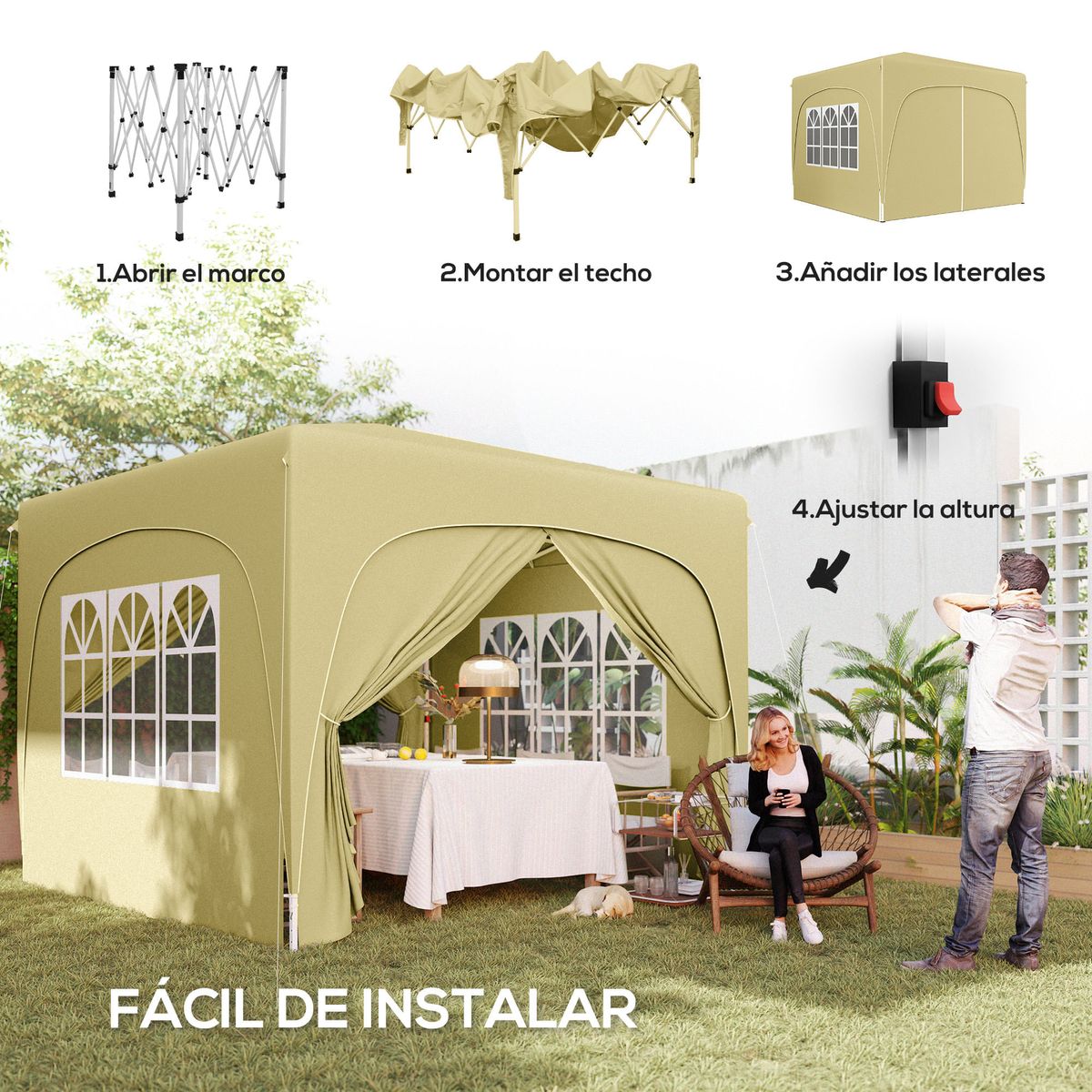 Cenador-Garden-Outsunny-plegable--regulable---2-ventanas---2-puertas-300x300-cm-