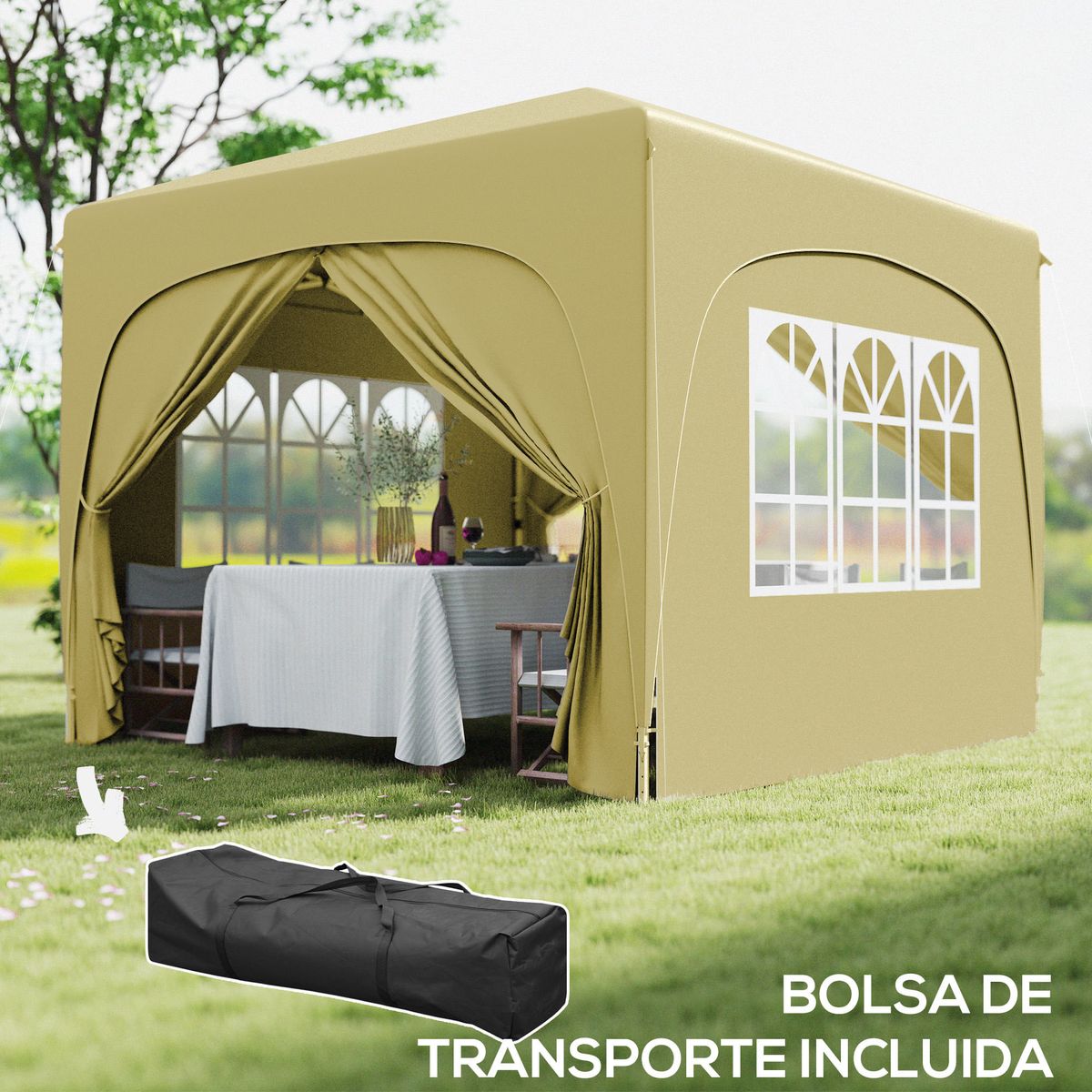 Cenador-Garden-Outsunny-plegable--regulable---2-ventanas---2-puertas-300x300-cm-