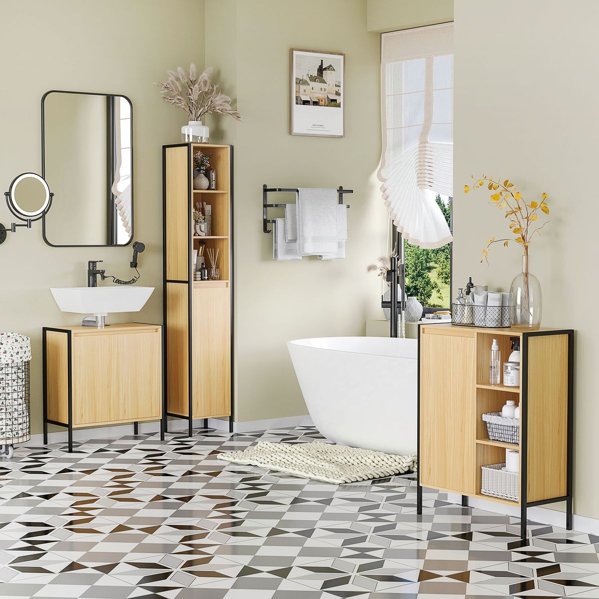 Mueble-de-baño-Colmar-Kleankin-2-puertas---2-estantes-natural-negro-652x60x30-cm--ambinetada