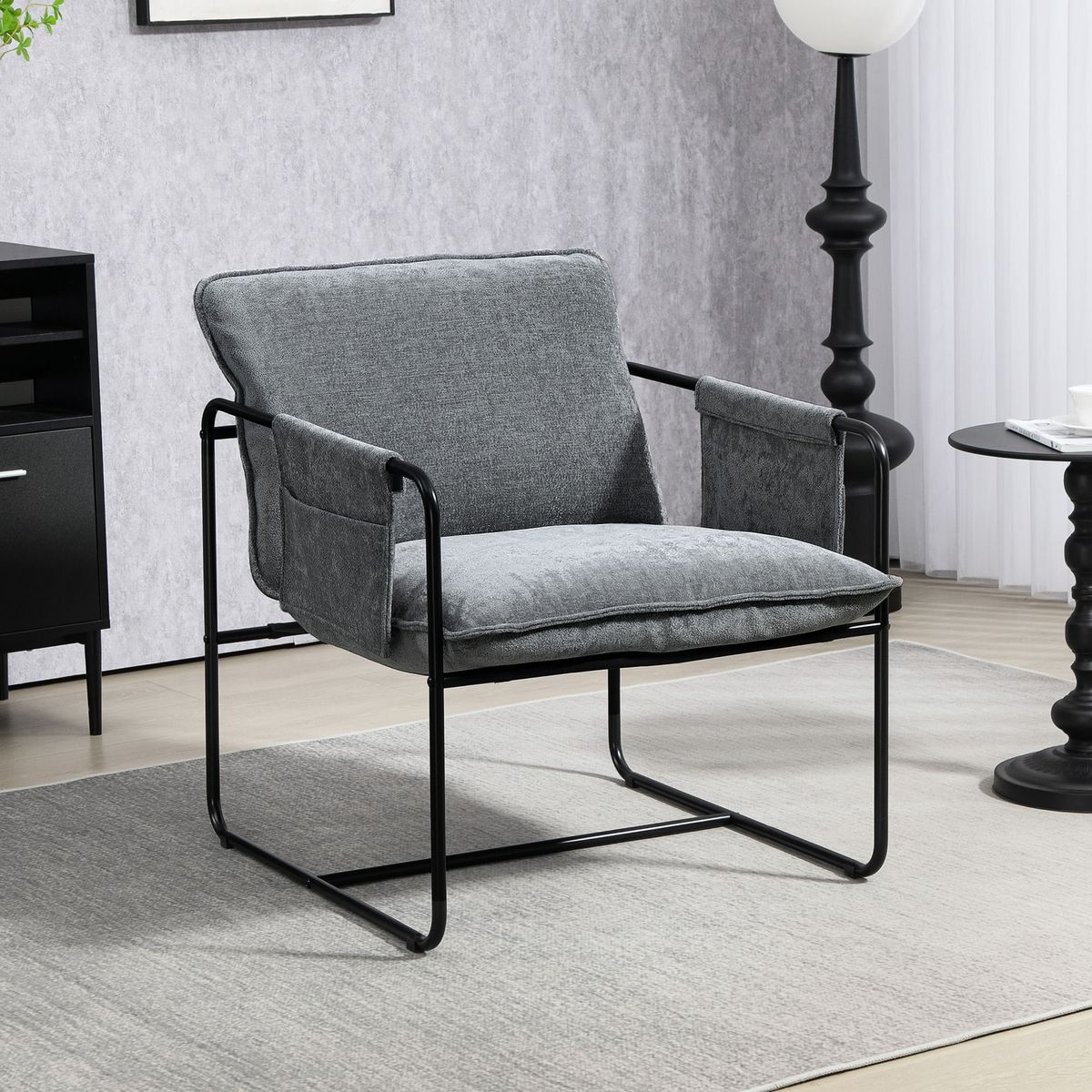 Butaca-Albert-Homcom-bolsillos-laterales-gris-81x68x78-cm-