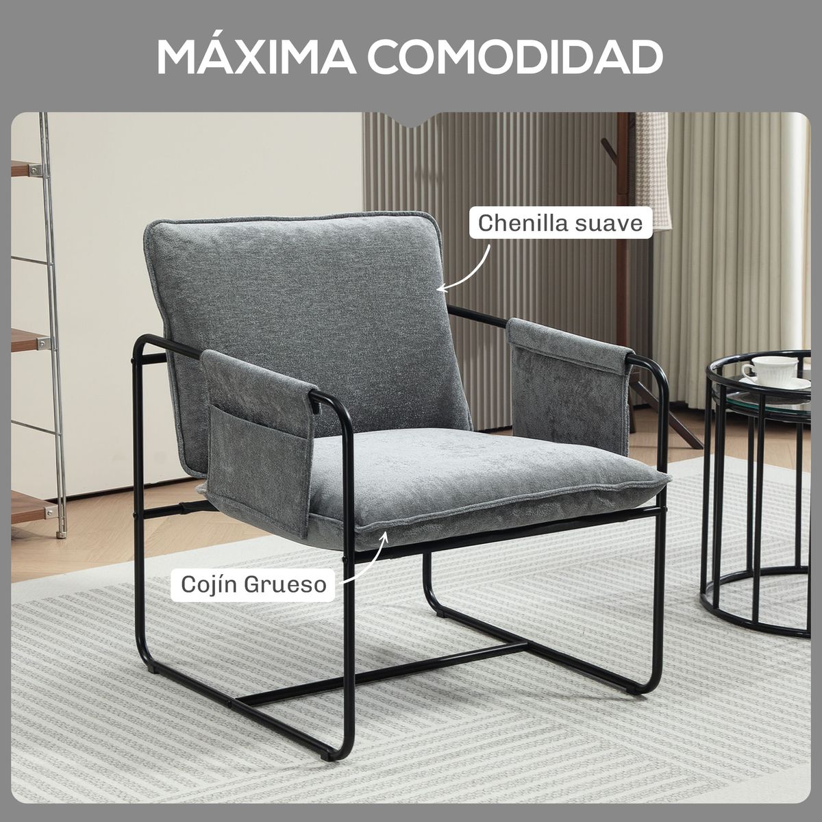 Butaca-Albert-Homcom-bolsillos-laterales-gris-81x68x78-cm-