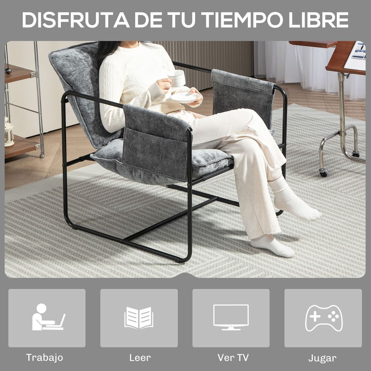 Butaca-Albert-Homcom-bolsillos-laterales-gris-81x68x78-cm-