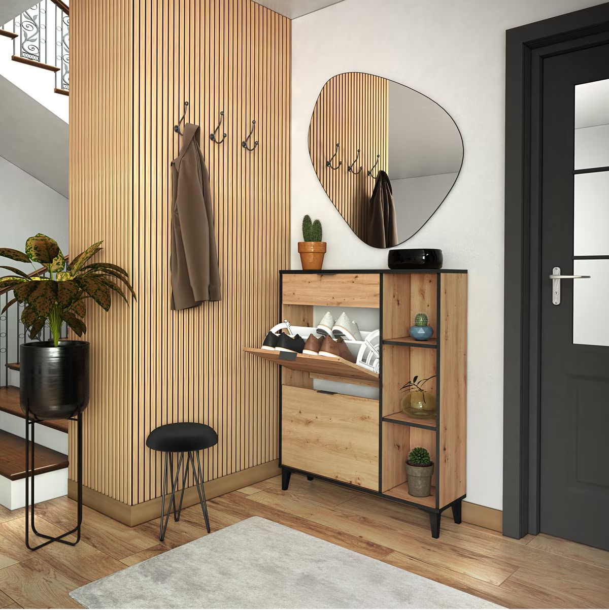 Zapatero-Ritual-2-puertas---cajon---3-compartimentos-negro-natural-1108x901x245-cm