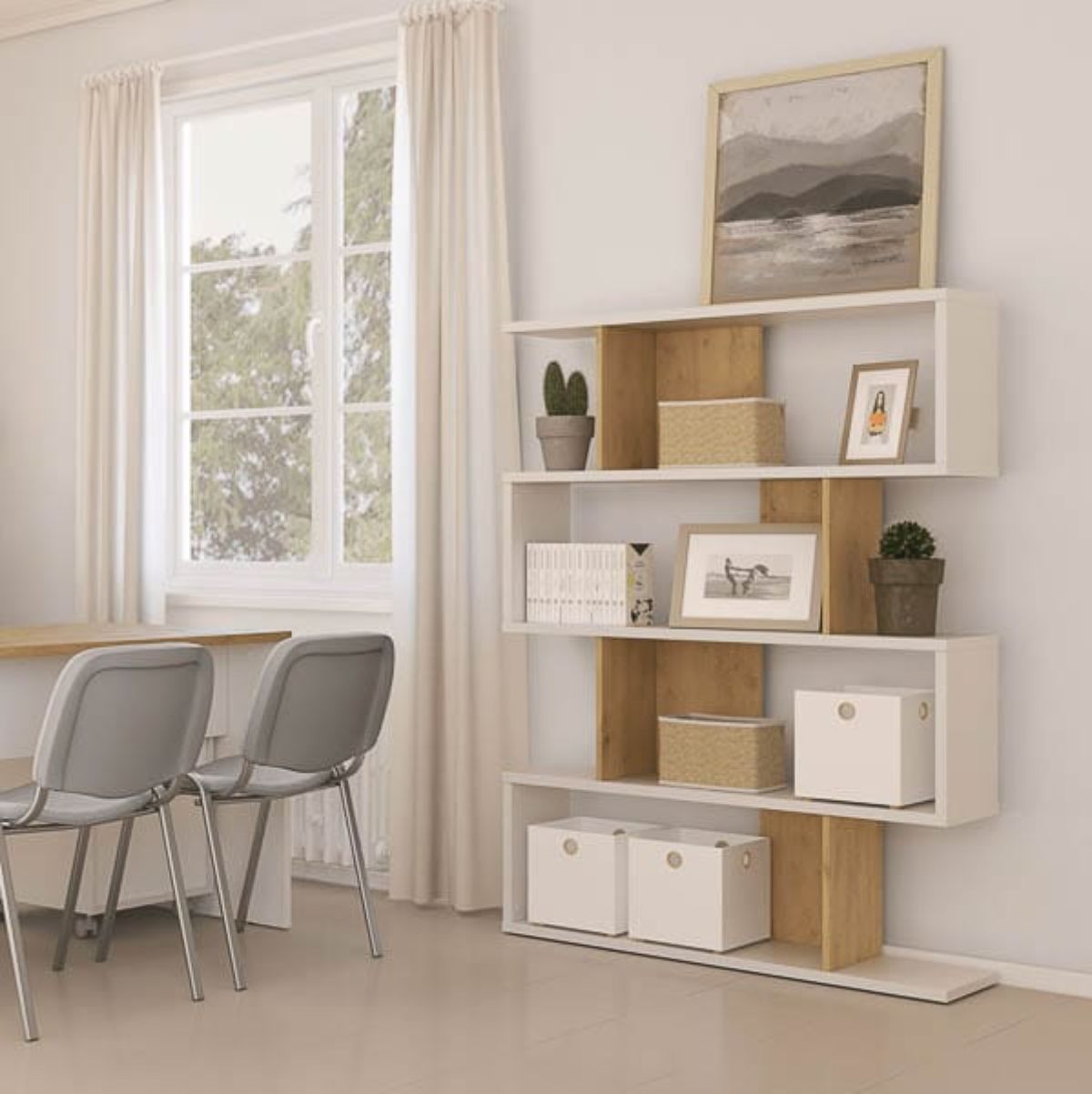 Estanteria-ZigZag-4-niveles-blanco-natural-1525x110x286-cm-ambientada-dos