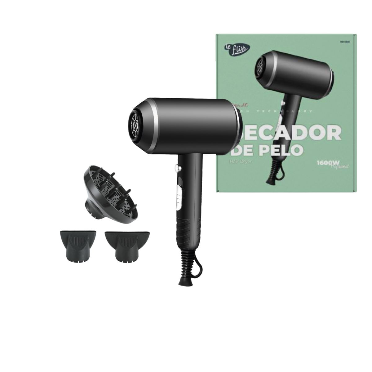 Secador-de-pelo-Belle-1600W-3-velocidades---3-difusores-negro