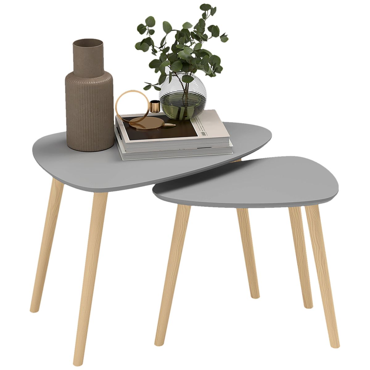 Set-de-2-mesas-auxiliares-Bird-Homcom-gris-natural