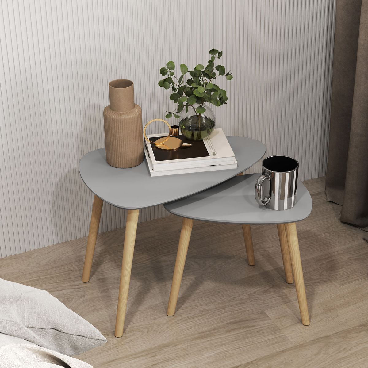 Set-de-2-mesas-auxiliares-Bird-Homcom-gris-natural