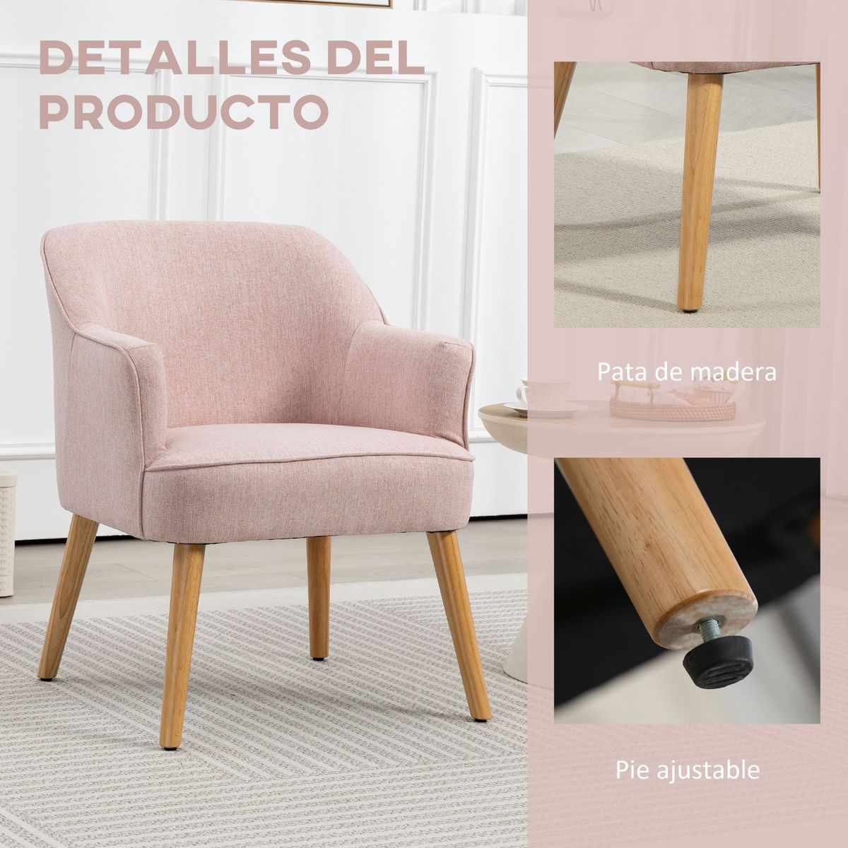 Butaca-Primrose-Homcom-reposabrazos-rosa-795x645x65-cm-