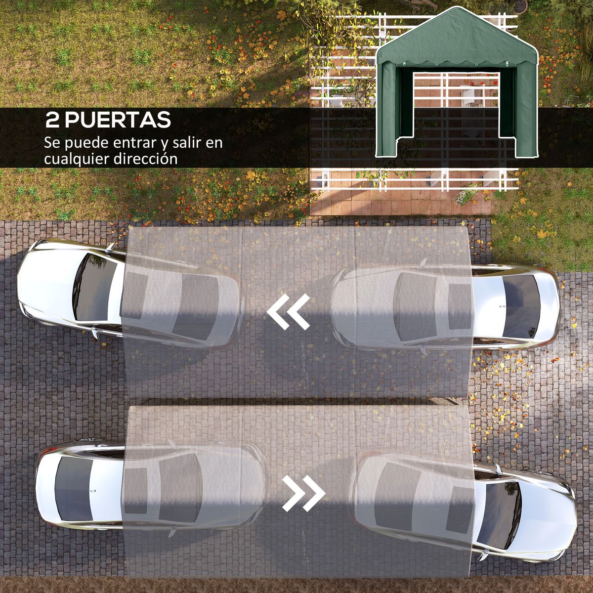Carpa-Burgos-Outsunny-puertas-desmontables-verde-280x594x300-cm-