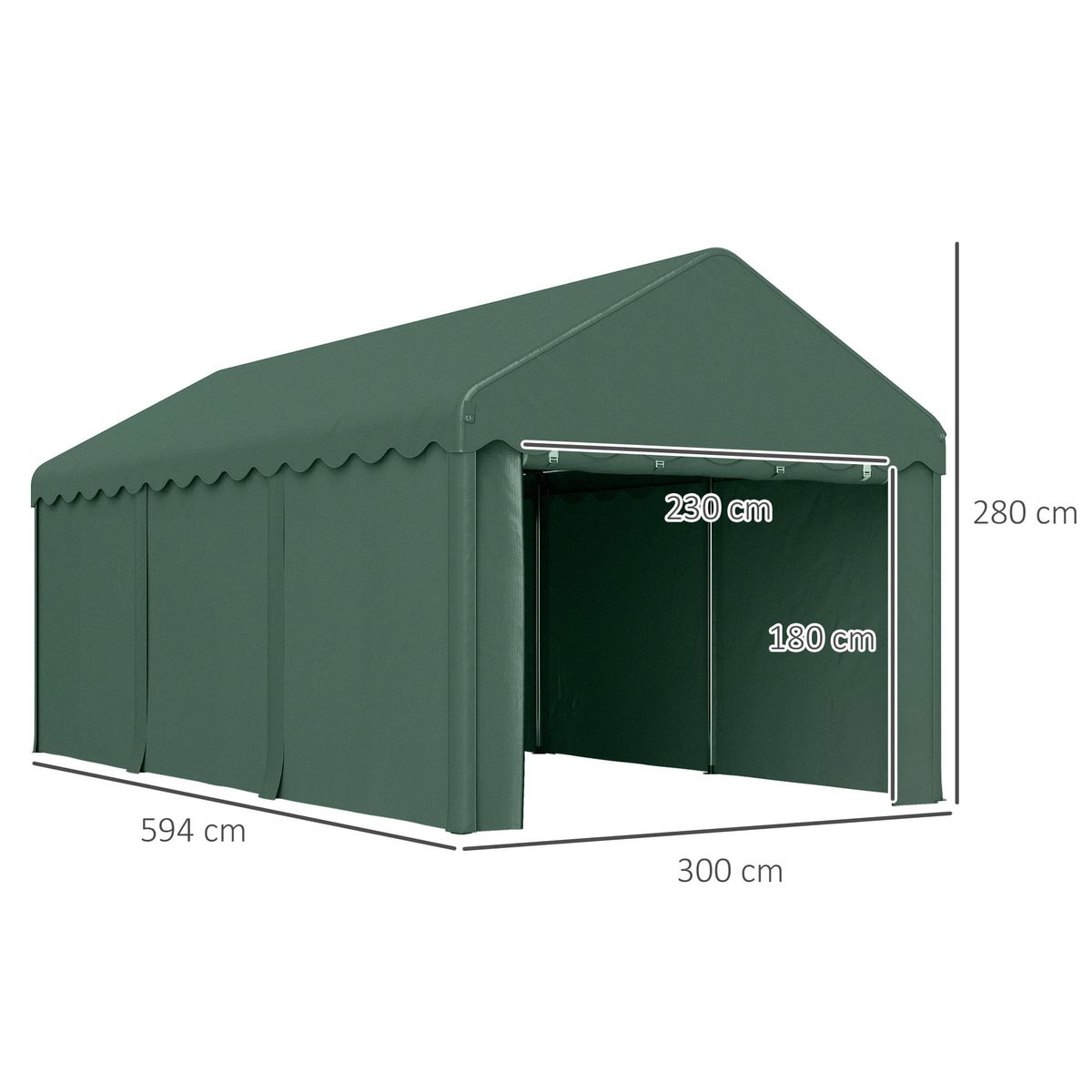 Carpa-Burgos-Outsunny-puertas-desmontables-verde-280x594x300-cm-