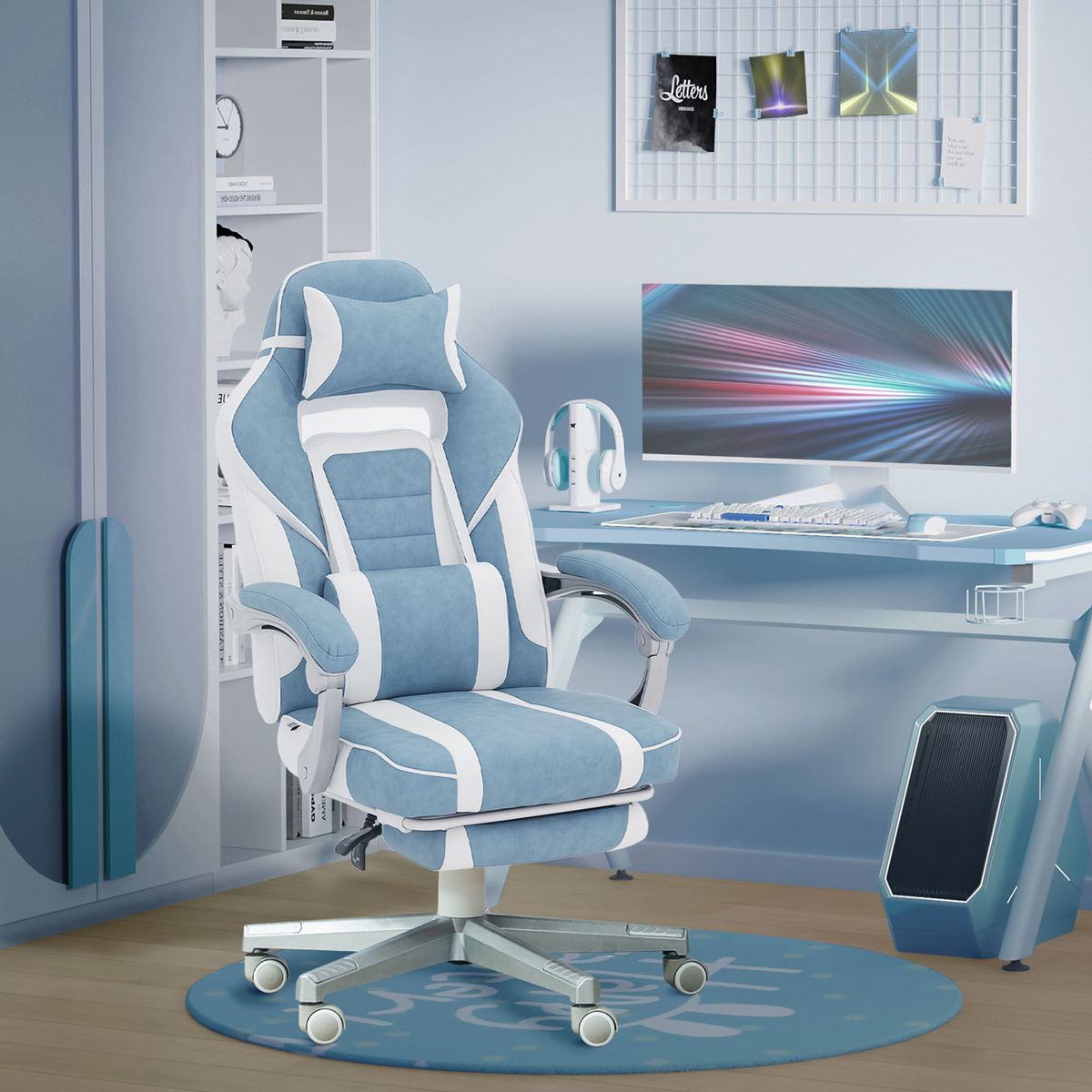 Silla-gaming-Gales-Homcom-reclinable---2-cojines---reposapies-blanco-azul-945-102x63x145-cm-